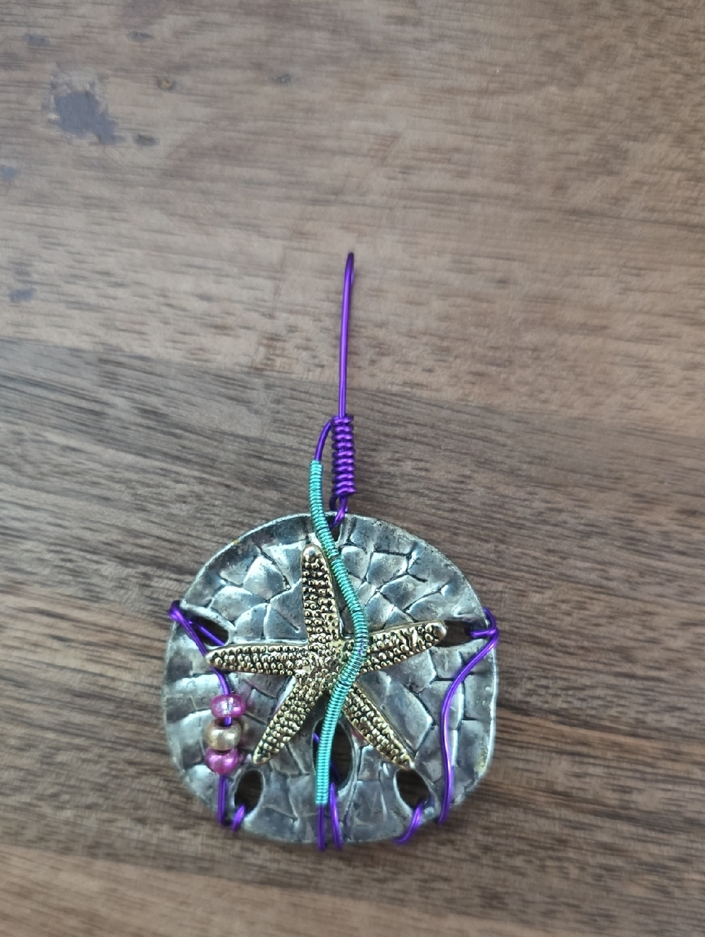 Handcrafted Purple & Teal Starfish Sand Dollar Necklace Pendant